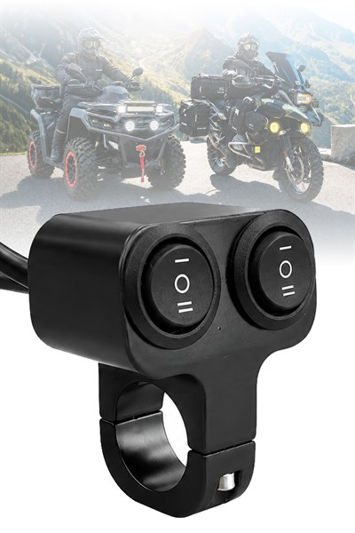 Dört Fonksiyonlu Çift Aç Kapa Tuşlu Demir Döküm Gidon Anahtarı Motosiklet Sis Farı Off Road LED Kontrol Switchi Gidon Bağlantılı 30cm Kablolu Siyah Renk