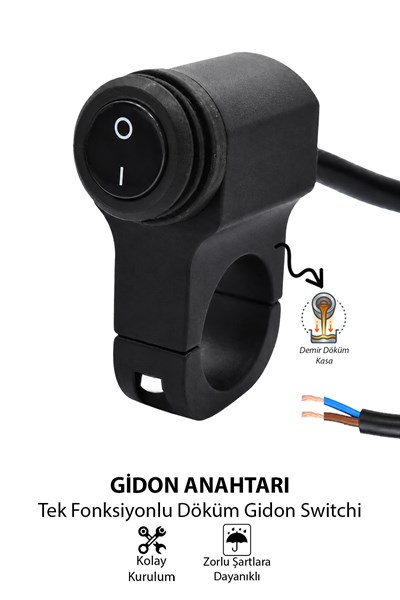 Gidon Anahtarı Tek Fonksiyonlu Aç Kapa Tuşlu Motosiklet Sis Farı Off Road Led Kontrol Switchi Gidon Bağlantılı Kablolu Demir Döküm Siyah Renk