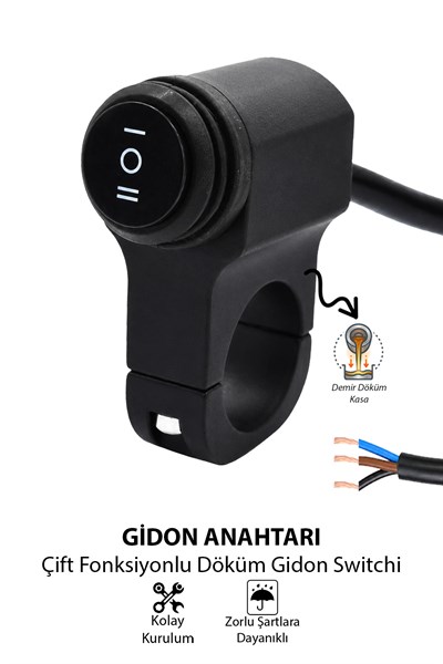Gidon Anahtarı Tek Fonksiyonlu Aç Kapa Tuşlu Motosiklet Sis Farı Off Road Led Kontrol Switchi Gidon Bağlantılı Kablolu Demir Döküm Siyah Renk