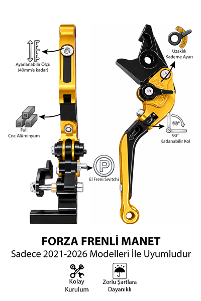 Honda Forza Uyumlu El Frenli Manet 2021-2026 Cnc Gold