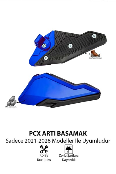 Honda Pcx Uyumlu Artçı Basamak 2021-2026 Cnc Mavi