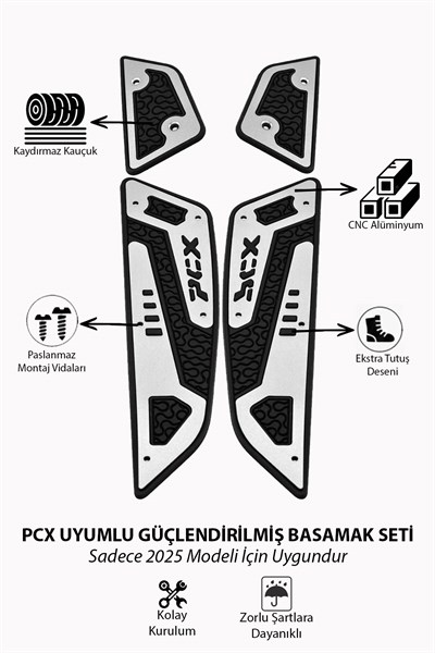 Honda Pcx Uyumlu Basamak Seti 2025 Cnc Gümüş