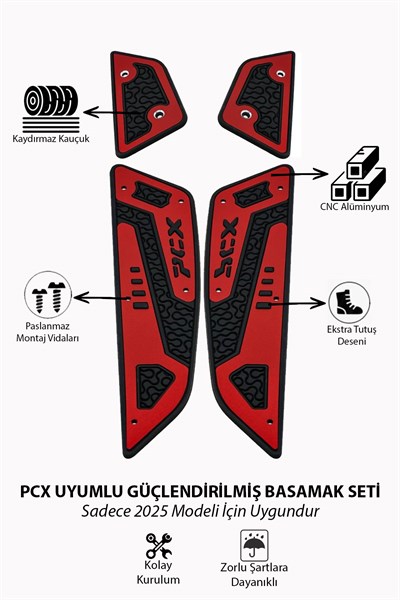 Honda Pcx Uyumlu Basamak Seti 2025 Cnc Kırmızı