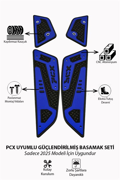 Honda Pcx Uyumlu Basamak Seti 2025 Cnc Mavi