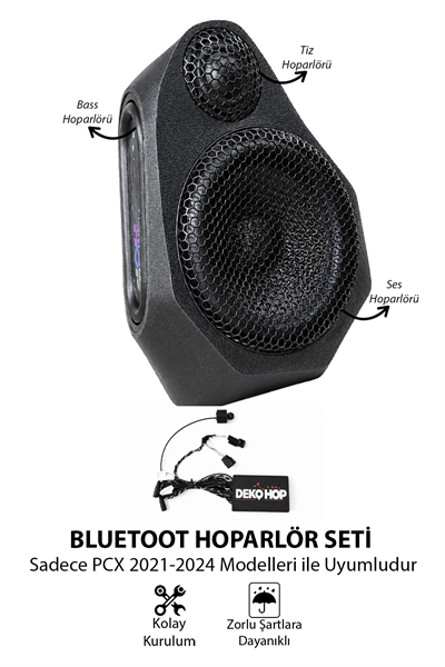 Honda Pcx Uyumlu Bluetooth Hoparlör Seti 2021-2024 Siyah