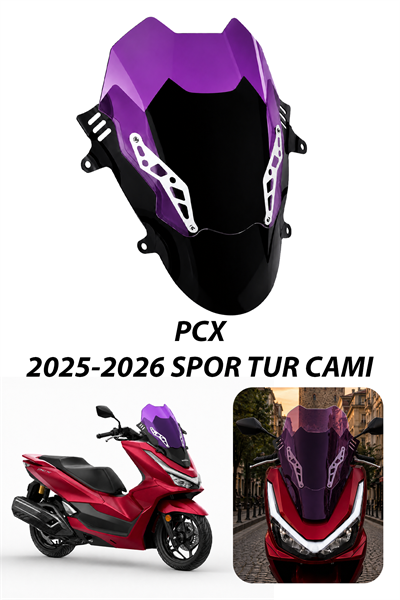 Honda Pcx Uyumlu Çift Katlı Spor Tur Camı Şeffaf 2025-2026 Mor