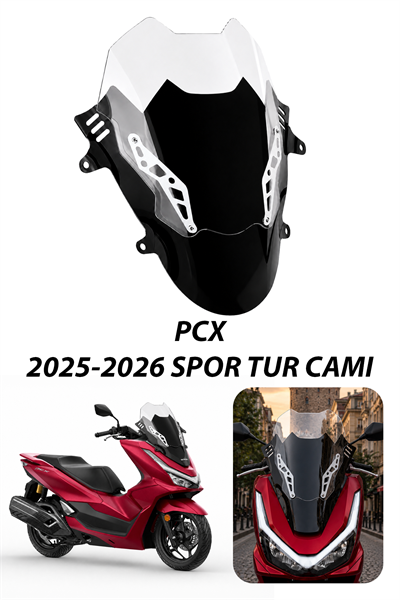 Honda Pcx Uyumlu Çift Katlı Spor Tur Camı Şeffaf 2025-2026 Şeffaf