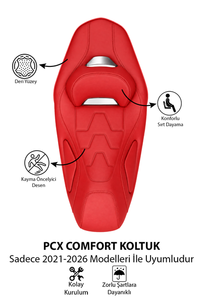 Honda Pcx Uyumlu Comfort Koltuk 2021-2026 Kırmızı