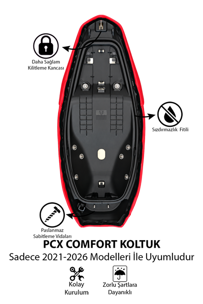 Honda Pcx Uyumlu Comfort Koltuk 2021-2026 Kırmızı