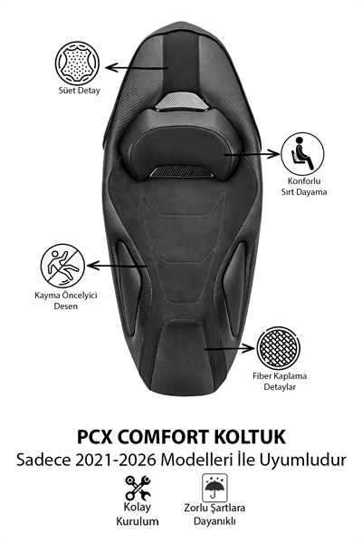 Honda Pcx Uyumlu Comfort Koltuk 2021-2026 Fiber Detay