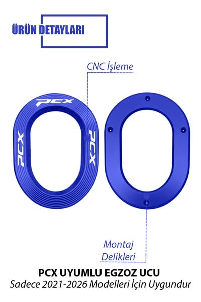 Honda Pcx Uyumlu Egzoz Ucu 2021-2026 Cnc Mavi