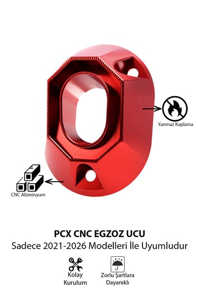 Honda Pcx Uyumlu Egzoz Ucu 2021-2026 Cnc Kırmızı