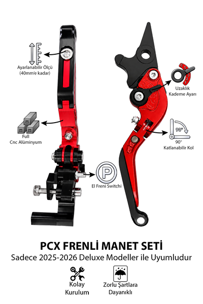 Honda Pcx Uyumlu El Frenli Manet 2025-2026 Cnc Kırmızı