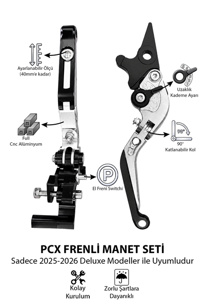 Honda Pcx Uyumlu El Frenli Manet 2025-2026 Cnc Gümüş