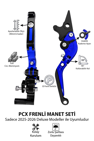 Honda Pcx Uyumlu El Frenli Manet 2025-2026 Cnc Mavi