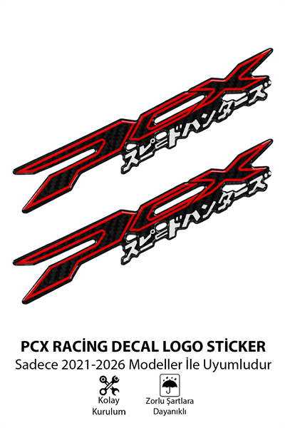 Honda Pcx Uyumlu Racin Decal Logo Sticker 2021-2026 Kırmızı