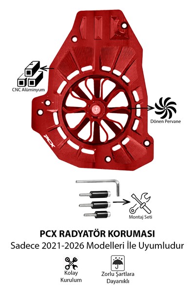Honda Pcx Uyumlu Pervaneli Radyatör Koruması 2021-2026 Cnc Kırmızı