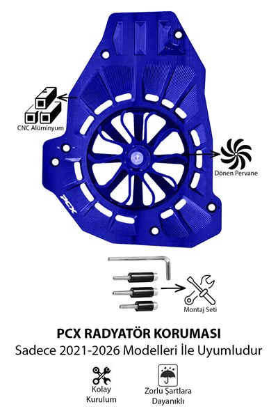 Honda Pcx Uyumlu Pervaneli Radyatör Koruması 2021-2026 Cnc Mavi