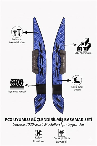 Honda Pcx Uyumlu Premium Basamak Seti 2021-2024 Cnc Mavi