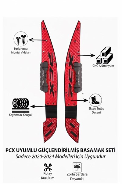 Honda Pcx Uyumlu Premium Basamak Seti 2021-2024 Cnc Kırmızı