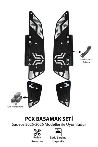 Honda Pcx Uyumlu Premium Basamak Seti V2 2025-2026 Cnc Siyah