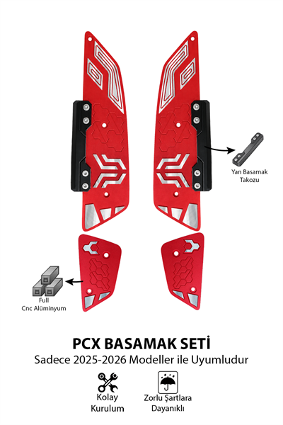 Honda Pcx Uyumlu Premium Basamak Seti V2 2025-2026 Cnc Kırmızı
