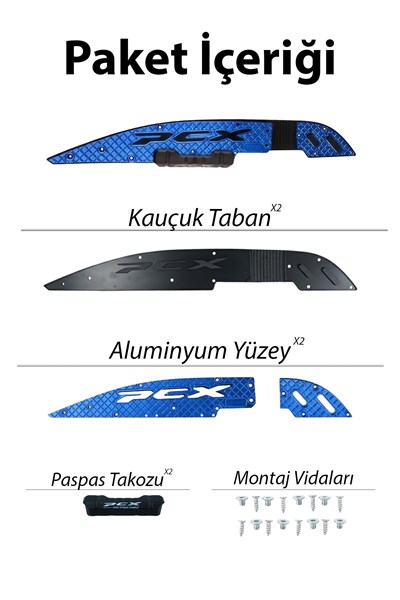 Honda Pcx Uyumlu Premium Basamak Seti 2021-2024 Cnc Mavi