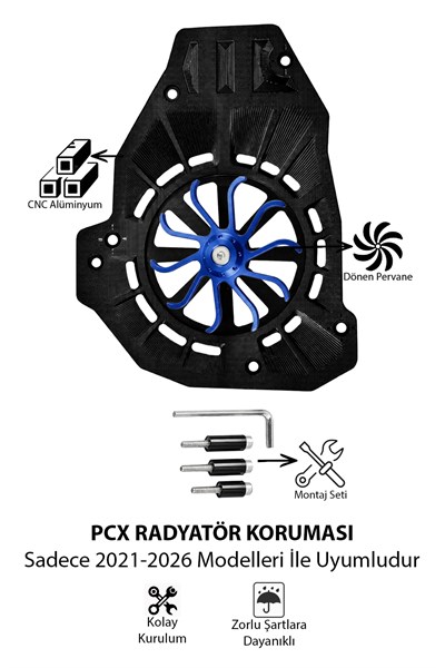 Honda Pcx Uyumlu Renkli Pervaneli Radyatör Koruması 2021-2026 Cnc Mavi