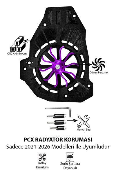 Honda Pcx Uyumlu Renkli Pervaneli Radyatör Koruması 2021-2026 Cnc Mor