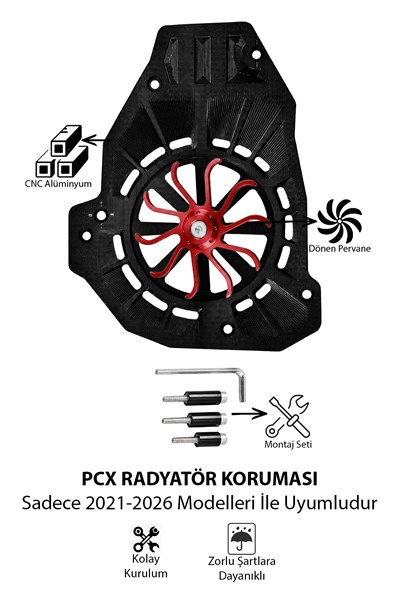 Honda Pcx Uyumlu Renkli Pervaneli Radyatör Koruması 2021-2026 Cnc Kırmızı