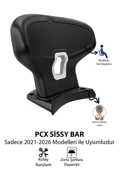 Honda Pcx Uyumlu Sisy Bar Sırt Dayama 2021-2026 Siyah
