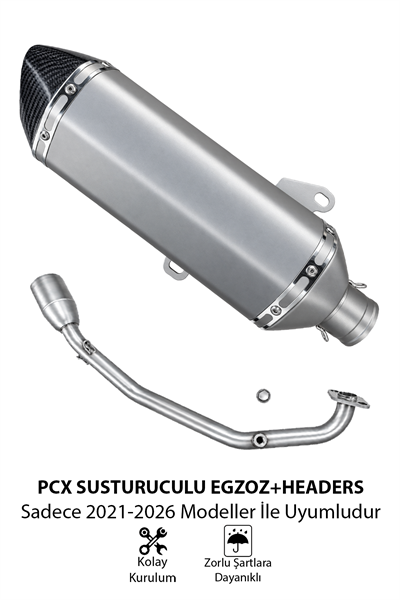 Honda Pcx Uyumlu Susturuculu Abartı Egzoz + Headers 2021-2026 Gümüş