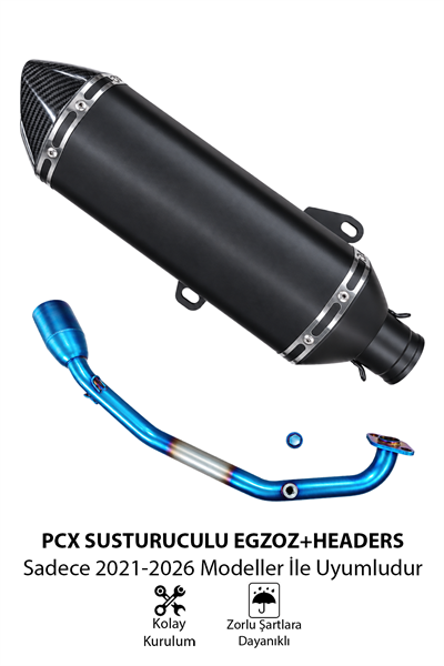 Honda Pcx Uyumlu Susturuculu Abartı Egzoz + Headers 2021-2026 Siyah