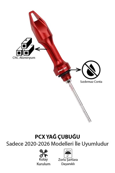 Honda Pcx Uyumlu Yağ Çubuğu 2020-2026 Cnc Kırmızı