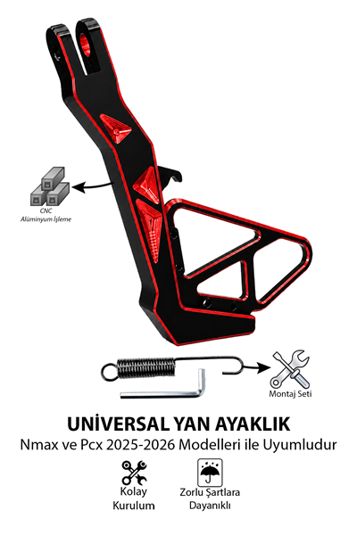 Honda Pcx ve Yamaha Nmax Uyumlu Yan Ayaklık Cnc Kırmızı