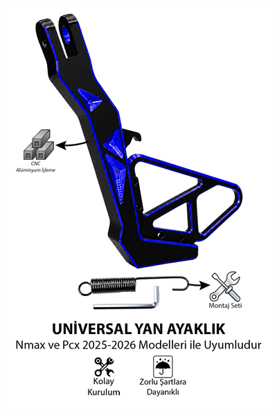 Honda Pcx ve Yamaha Nmax Uyumlu Yan Ayaklık Cnc Mavi