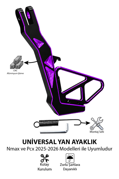Honda Pcx ve Yamaha Nmax Uyumlu Yan Ayaklık Cnc Mor