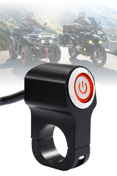 Işıklı Gidon Anahtarı Tek Fonksiyonlu Kırmızı LED Power Tuşlu Motosiklet Sis Farı Off Road Led Kontrol Switchi Gidon Bağlantılı Kablolu Demir Döküm Siyah Renk