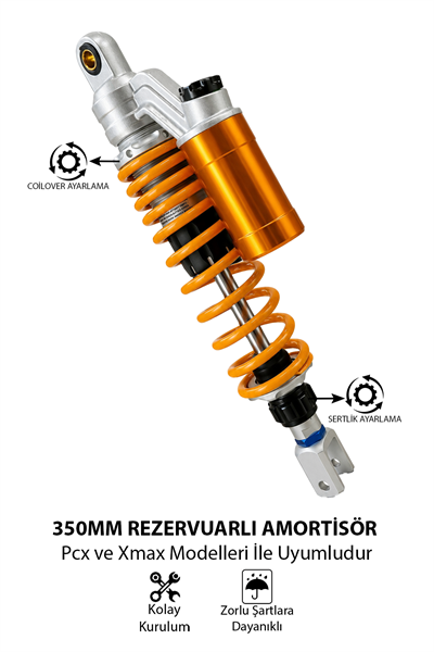 PCX ve XMAX Uyumlu 350 mm Ayarlanabilir Arka Amortisör Takımı Gold