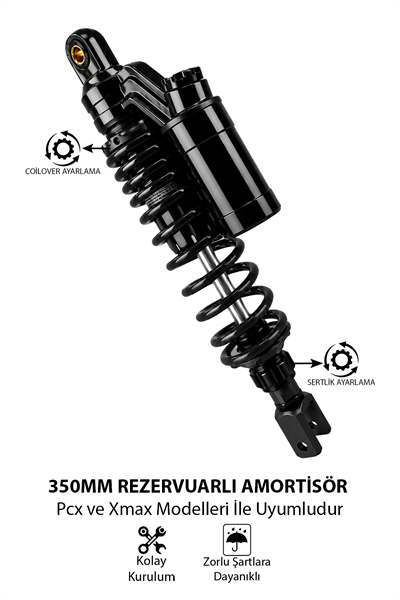 PCX ve XMAX Uyumlu 350 mm Ayarlanabilir Arka Amortisör Takımı Siyah