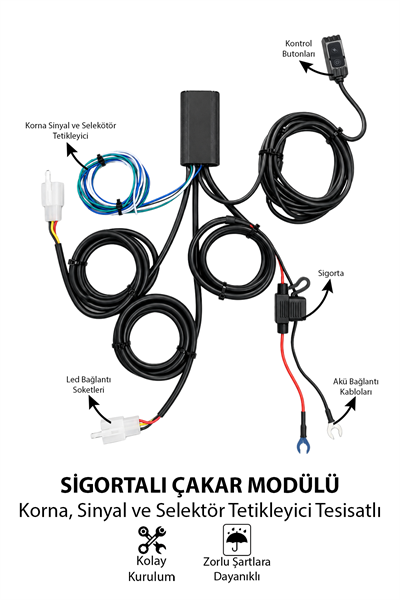 Sigortalı Korna, Sinyal, ve Selektör Tetikleyicili Çakar Modülü 