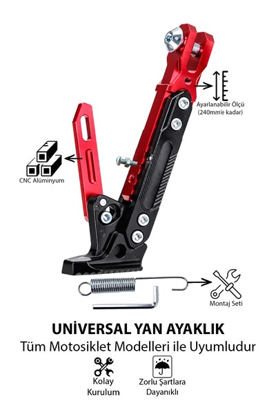 Universal Ayarlanabilir Motosiklet Yan Ayaklık 185-240 mm Cnc Kırmızı