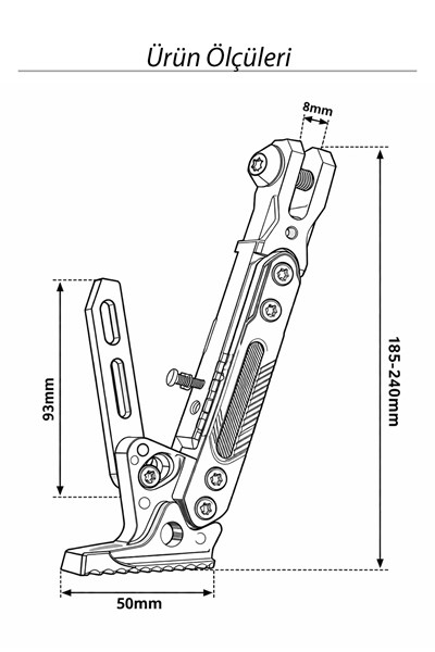 Universal Ayarlanabilir Motosiklet Yan Ayaklık 185-240 mm Cnc Siyah