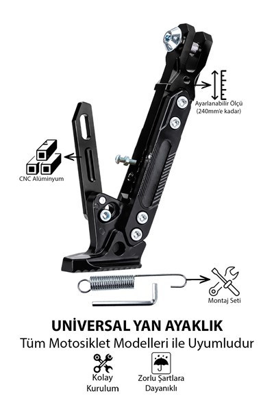 Universal Ayarlanabilir Motosiklet Yan Ayaklık 185-240 mm Cnc Siyah