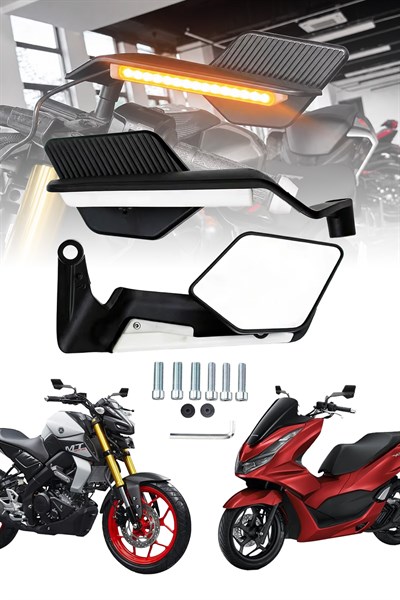 Universal Katlanabilir H2 Ledli Motosiklet Aynası | Döküm Kasa Siyah