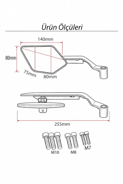 Universal Katlanabilir H2 Ledli Motosiklet Aynası | Döküm Kasa Siyah