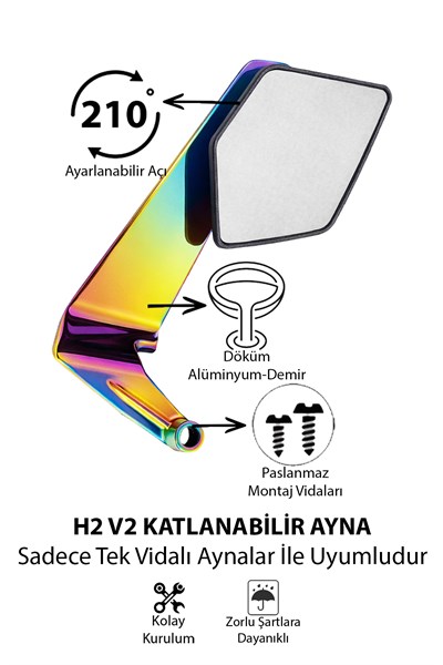 Universal Katlanabilir H2 V2 Motosiklet Aynası | Döküm Kasa İridyum