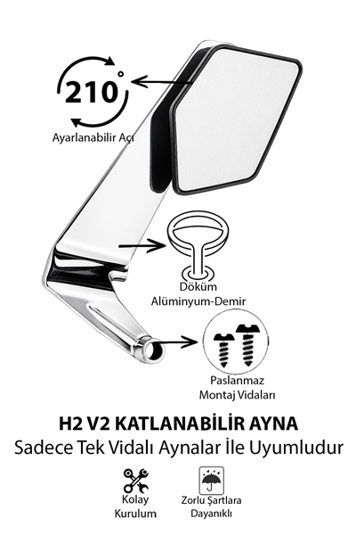 Universal Katlanabilir H2 V2 Motosiklet Aynası | Döküm Kasa Gümüş