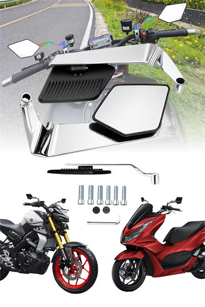 Universal Katlanabilir H2 V2 Motosiklet Aynası | Döküm Kasa Gümüş