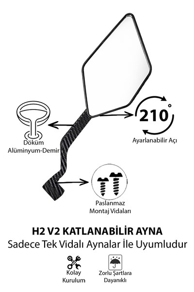 Universal Katlanabilir H2 V2 Motosiklet Aynası | Döküm Kasa Karbon